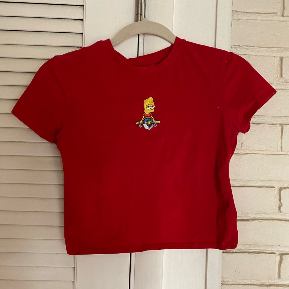 Forever 21 Small Red Bart Simpson baby tee